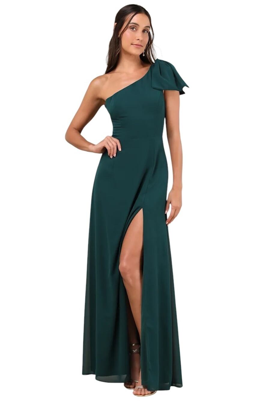 Lulus Simply Brilliant Emerald One-Shoulder Bow Maxi Dress size Large NWT
